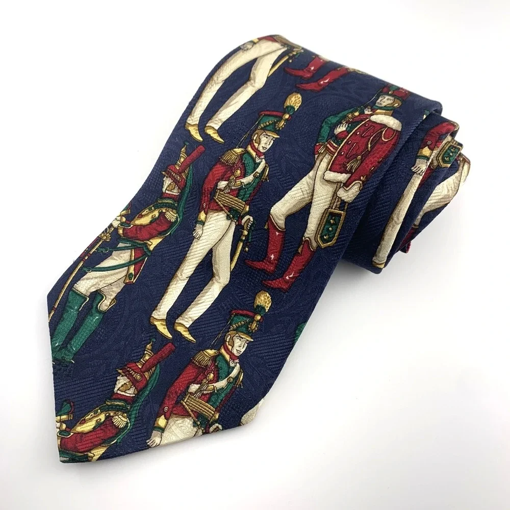 Tommy Hilfiger Mens Tie Blue w/ Soldier Pattern‎ 100% Silk Necktie